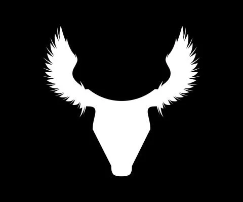 Bull head logo design vector with black background, bull horn as a wings Illustrazione stock