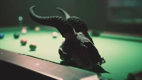 A bull head on top of a pool table Stock Illustration