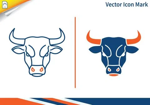 Bull head vector icon featuring bold horns and angry look. Stock Illustration