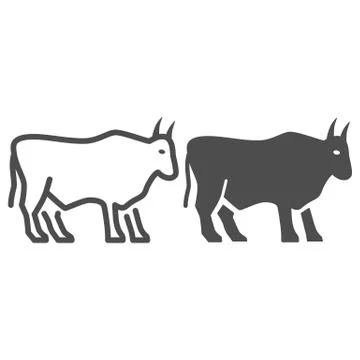Bull line and solid icon, Farm animals concept, cattle sign on white background 스톡 일러스트