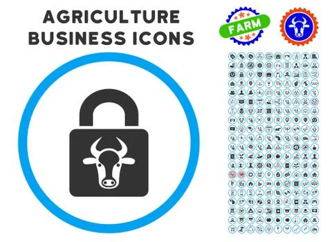 Bull Lock Rounded Icon with Set 스톡 일러스트