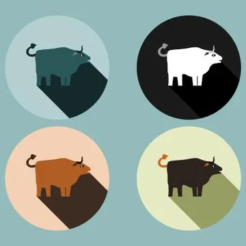 Bull with long shadow - four colored variations Stock Illustration