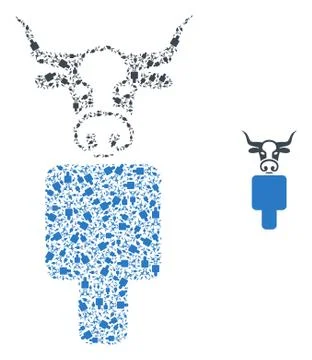 Bull Man Recursion Collage of Self Items Stock Illustration