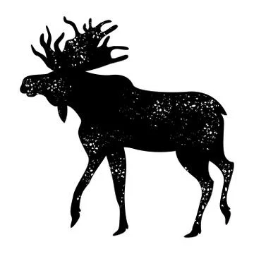 Bull moose. Flat vector illustration. Simple silhouettes, dots texture. Isolated Stock Illustration
