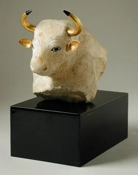 Bull. Near East, Sumerian, 889-853 B.C.. Sculpture. Stone, gold, and lapiz .. Stock Photos