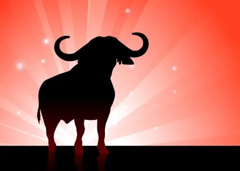 Bull onshiny red background Stock Illustration
