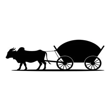 Bull pulling cart isolated on transparent background Stock Illustration