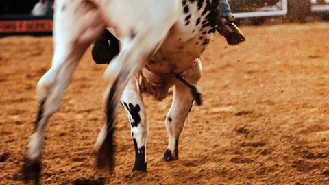 Bull Riding In Slow Motion With Flying Dirt Stock Footage