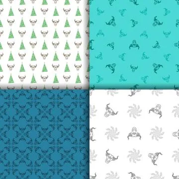 Bull set of patterns for the new year. Seamless backgrounds. Stock Illustration