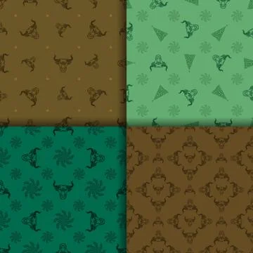 Bull set of patterns for the new year. Seamless backgrounds. イラスト素材
