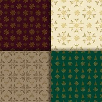 Bull set of patterns for the new year. Seamless backgrounds. Stock Illustration
