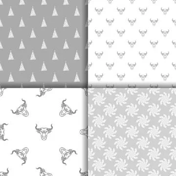 Bull set of patterns for the new year. Seamless backgrounds. イラスト素材