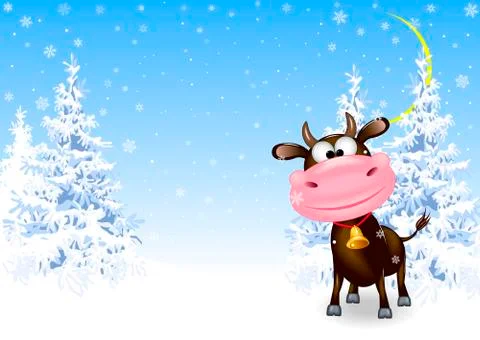 Bull in the winter forest Stock Illustration