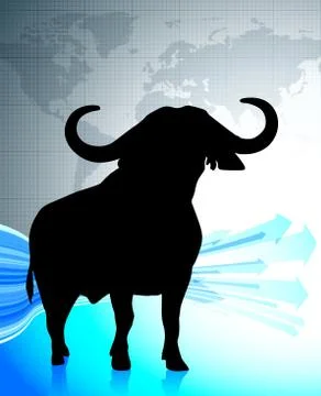 Bull on world map background Stock Illustration