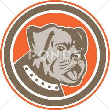 Bulldog dog mongrel head mascot circle Stock Illustration