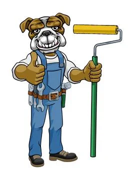 Bulldog Painter Decorator Paint Roller Mascot Man Stock Illustration