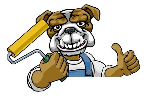 Bulldog Painter Decorator Paint Roller Mascot Man Stock Illustration