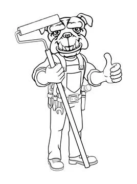 Bulldog Painter Decorator Paint Roller Mascot Man Stock Illustration