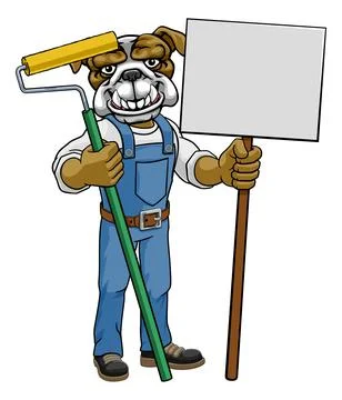 Bulldog Painter Decorator Paint Roller Mascot Man Stock Illustration