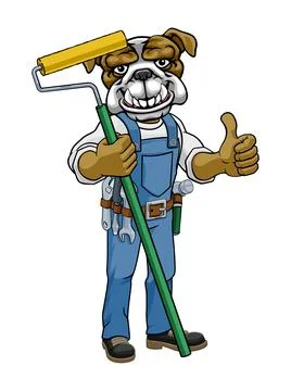 Bulldog Painter Decorator Paint Roller Mascot Man Stock Illustration