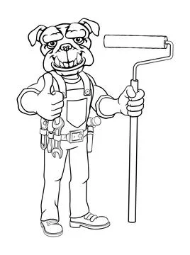 Bulldog Painter Decorator Paint Roller Mascot Man Stock Illustration