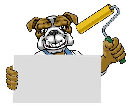 Bulldog Painter Decorator Paint Roller Mascot Man Stock Illustration