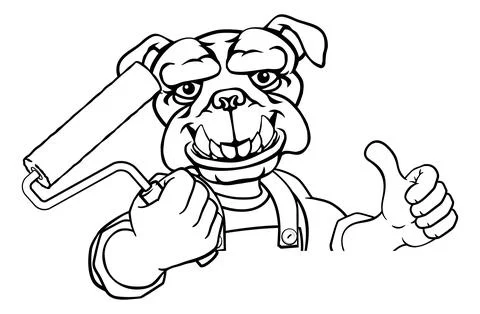 Bulldog Painter Decorator Paint Roller Mascot Man Stock Illustration