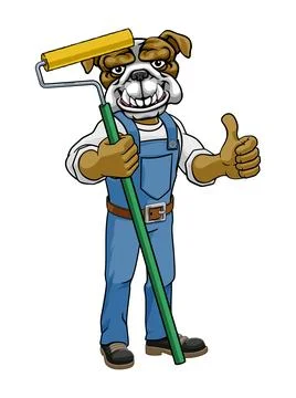 Bulldog Painter Decorator Paint Roller Mascot Man Stock Illustration