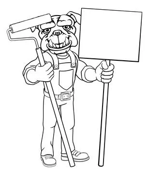 Bulldog Painter Decorator Paint Roller Mascot Man Stock Illustration