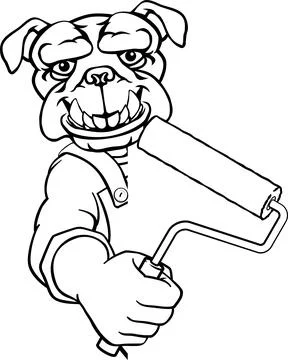 Bulldog Painter Decorator Paint Roller Mascot Man Stock Illustration
