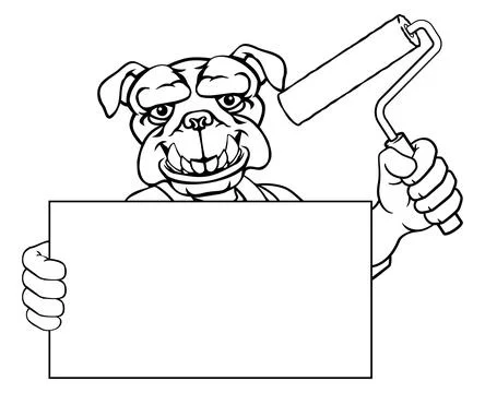 Bulldog Painter Decorator Paint Roller Mascot Man Stock Illustration