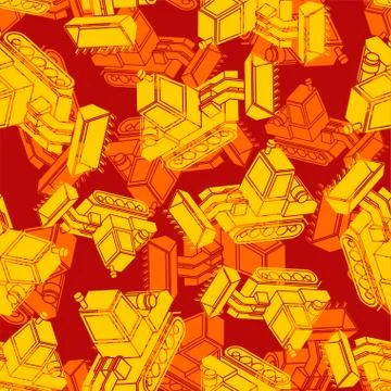 Bulldozer Army Orange pattern seamless. Grader Military background. Agrimotor Illustrazione stock