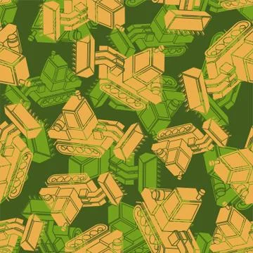 Bulldozer Army pattern seamless. Grader Military background. Agrimotor khaki  Stock Illustration
