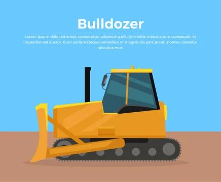 Bulldozer Banner Flat Design Vector Illustration Stock Illustration