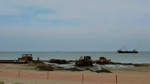 Bulldozer Beach Construction #2 Stock Footage 25425807