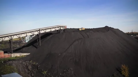 Bulldozer in a Coal storage Stock Footage 47072970