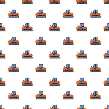 Bulldozer construction equipment creating seamless pattern 库存插图