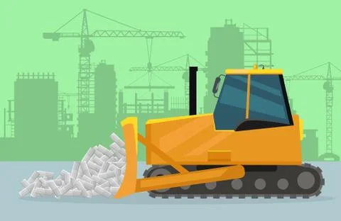 Bulldozer on Construction Flat Vector Concept Stock Illustration