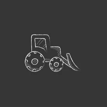 Bulldozer. Drawn in chalk icon Stock Illustration