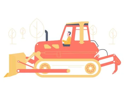Bulldozer driver. Large industrial machine. 库存插图