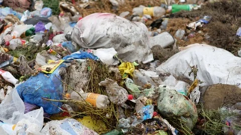 Bulldozer on the dump at work Stock Footage 78450417