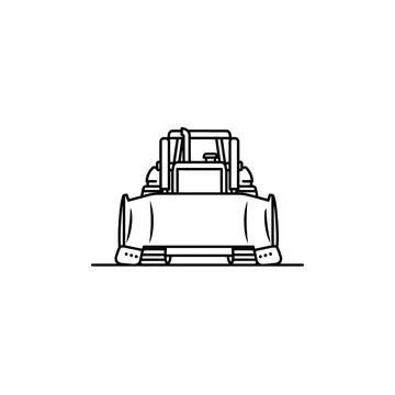 Bulldozer front view line drawing - construction vehicle 库存插图
