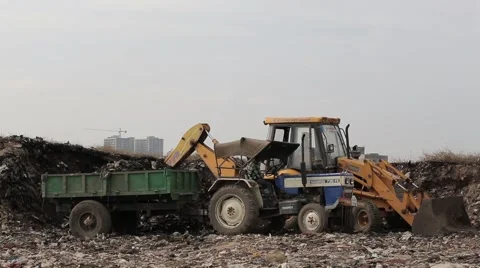 Bulldozer Garbage Dumping India Stock-Footage 55441253