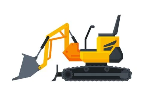 Bulldozer Heavy Construction Machine, Special Transport, Side View Flat Vector 스톡 일러스트