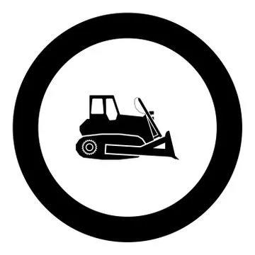 Bulldozer icon black color in round circle Stock Illustration