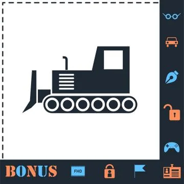 Bulldozer icon flat Stock Illustration