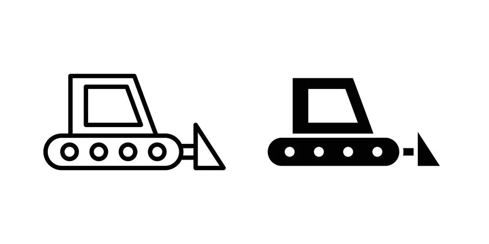 Bulldozer icon linear versions pack on white background Stock Illustration