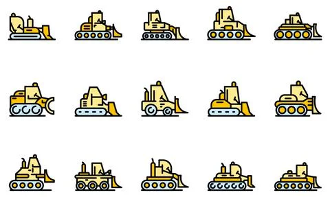 Bulldozer icons set vector flat Stock Illustration