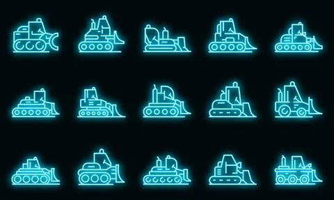 Bulldozer icons set vector neon 스톡 일러스트