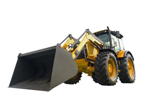 Bulldozer isolate. Construction tractor bulldozer on empty background Stock Photos